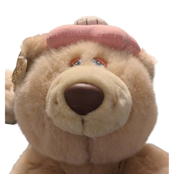 Vintage Russ Get Well Bear Plush Stuffed Toy w Pink Hat Sad Eyes Sitting EUC - Picture 9 of 11